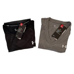 NWT Women's Under Armour UA Heatgear Loose Velocity RUN Shirt Lot Gray Black MED